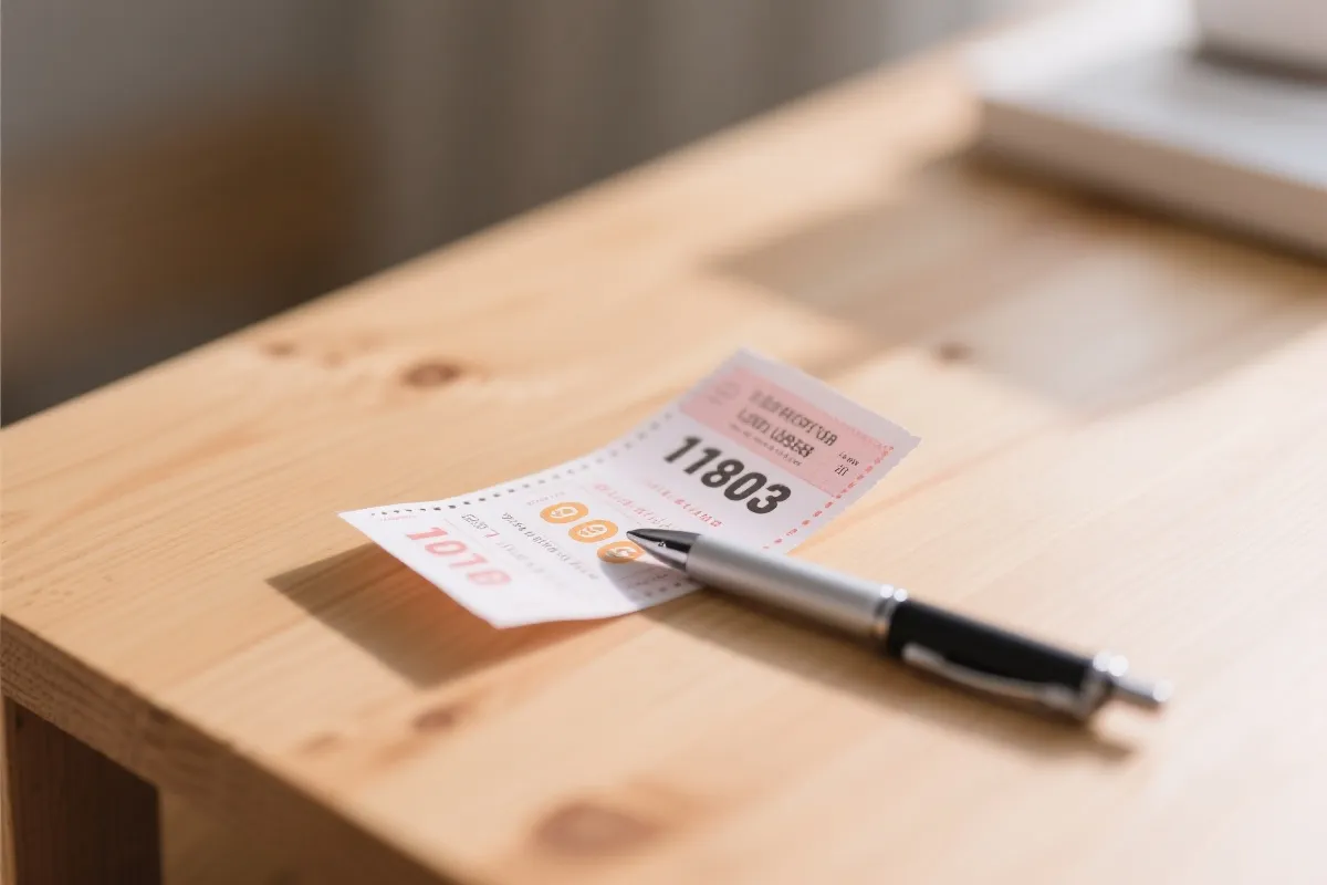 桌面上的彩票与笔，象征理性购彩与计划